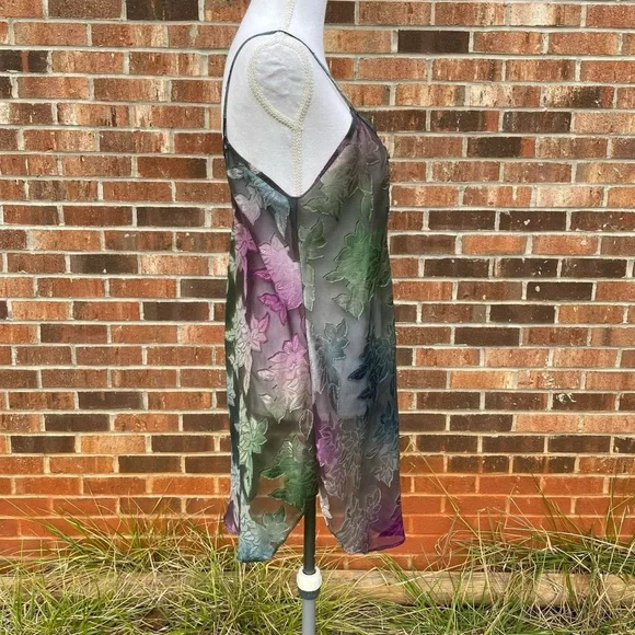 Vintage Fall Leaves Lingerie Mesh Purple Green Blue Medium Slip Dress - Picture 3 of 6